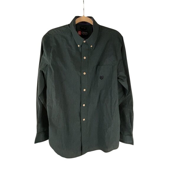Chaps Mens Green Plaid Button-Down Shirt M Tall Long Sleeve Cotton Blend Easy Ca - Picture 1 of 11